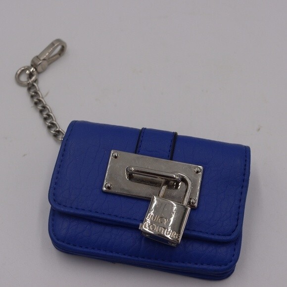 Juicy Couture Blue Key Chain Cardholder Wallet With Lock Charm - Picture 1 of 8